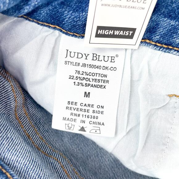 Judy Blue Distressed Raw Hem Shorts Blue High Waist Cut Offs Sz M - Picture 8 of 8